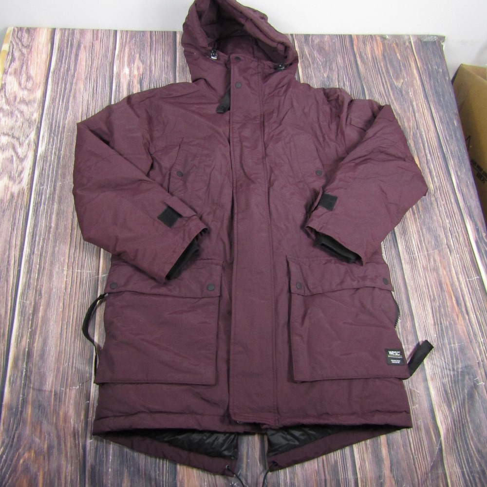 WESC All Weather Parka Mens Medium Burgundy Hooded Winter Coat Jacket Insulated